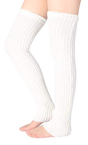 Pareberry Women's Winter Over Knee High Footless Socks Knit Warm Long Leg Warmers (White, 27 Inches) - Image 1