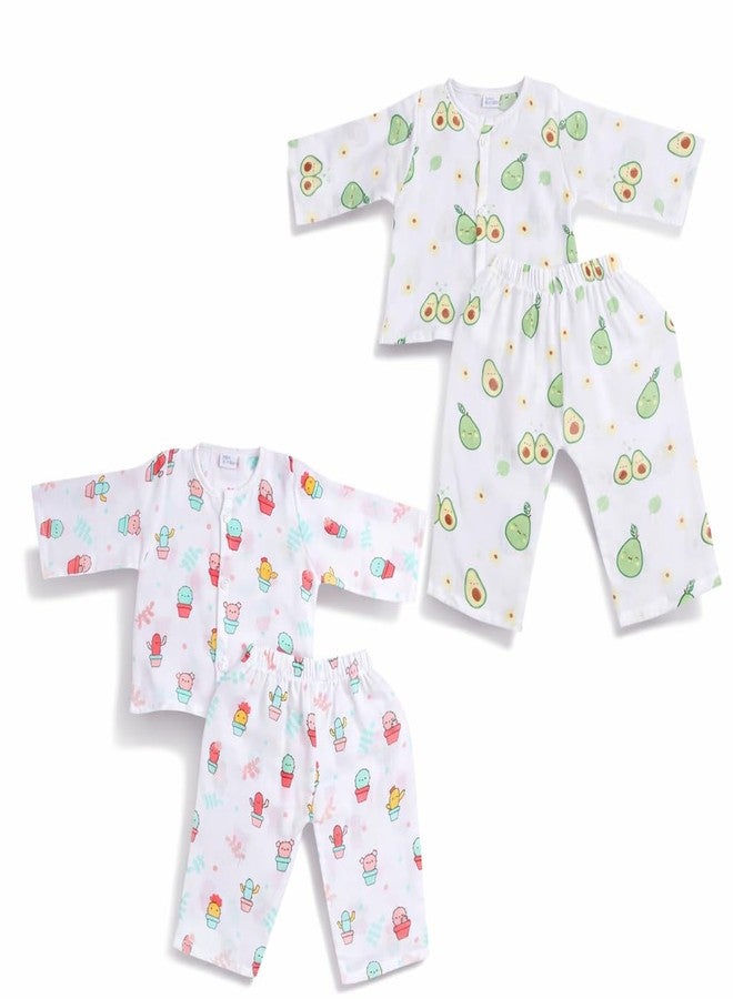 Bibs & cribs Thermals for Baby Boy and Girl Night Suit Cotton Set Soft Warm Winter Printed Thermal for Newborn & Infant Full Sleeve Top and Pajama (Muslin NS 6-12 Months) White - Image 1