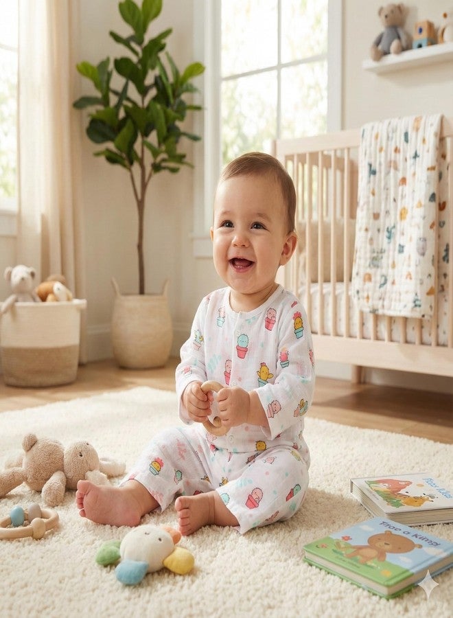 Bibs & cribs Thermals for Baby Boy and Girl Night Suit Cotton Set Soft Warm Winter Printed Thermal for Newborn & Infant Full Sleeve Top and Pajama (Muslin NS 6-12 Months) White - Image 3