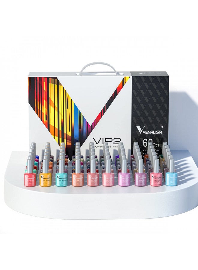 V VENALISA Vip2 Set 60 Colors 7.5ml Gel Nail Polish Kit With Base Top Matt Coat Soak Off Uv Led Nail Gel Polish With Colors Card Nail Art Starter Manicure Salon - Image 1