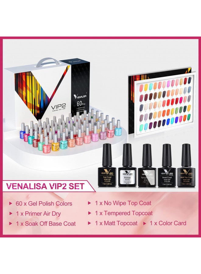 V VENALISA Vip2 Set 60 Colors 7.5ml Gel Nail Polish Kit With Base Top Matt Coat Soak Off Uv Led Nail Gel Polish With Colors Card Nail Art Starter Manicure Salon - Image 4