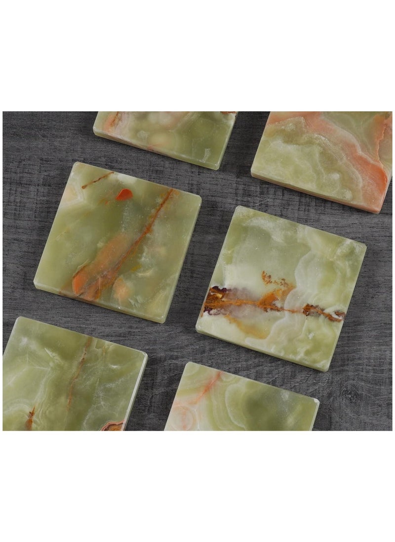 RADICALn Coaster Set of 6 Green Handmade Marble 3.5 Inch Bar Drink Cup Pad, Coffee Mug Square Coasters Set for Kitchen - Ideal Pot Drinks Tea Absorbent Coaster Plates  - Image 3