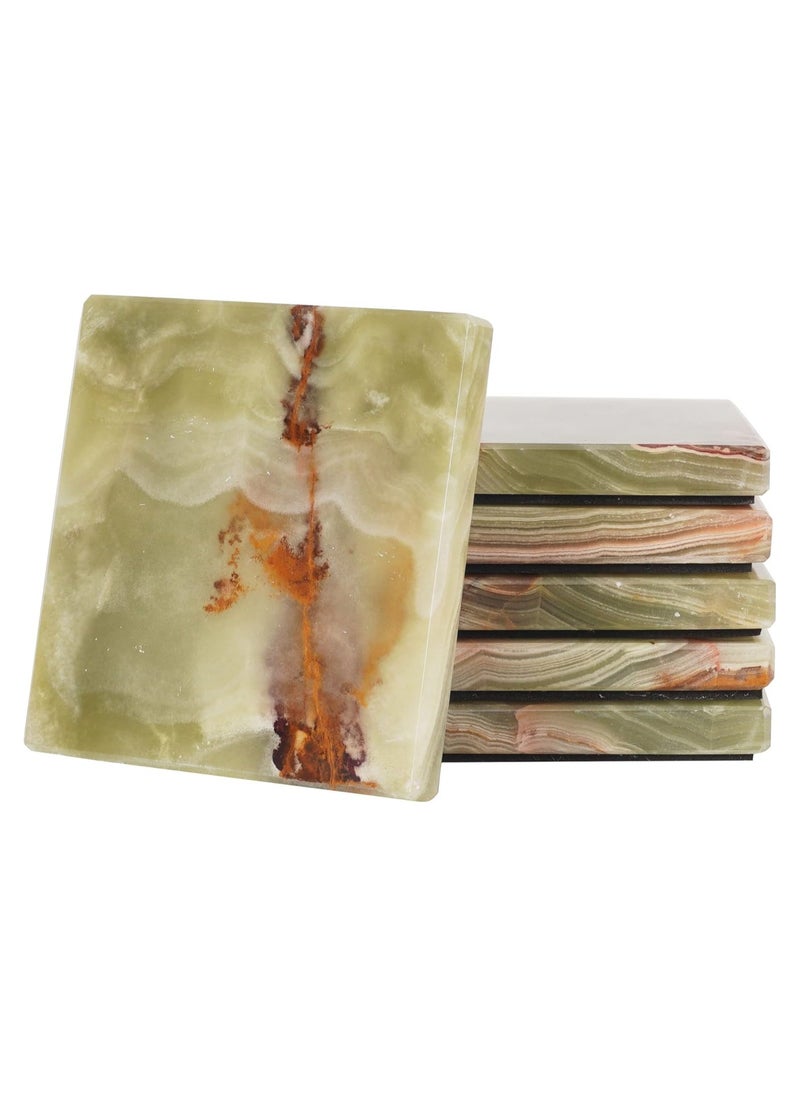 RADICALn Coaster Set of 6 Green Handmade Marble 3.5 Inch Bar Drink Cup Pad, Coffee Mug Square Coasters Set for Kitchen - Ideal Pot Drinks Tea Absorbent Coaster Plates  - Image 1