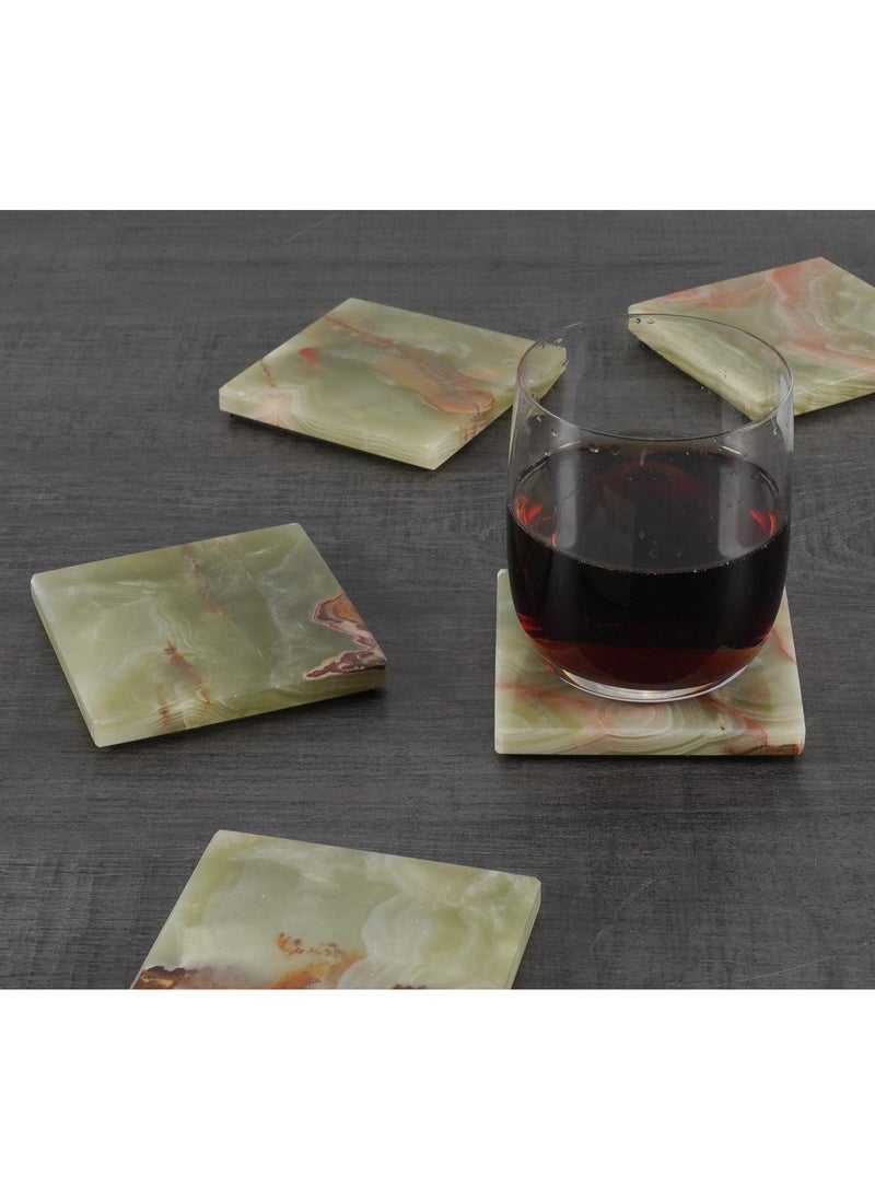 RADICALn Coaster Set of 6 Green Handmade Marble 3.5 Inch Bar Drink Cup Pad, Coffee Mug Square Coasters Set for Kitchen - Ideal Pot Drinks Tea Absorbent Coaster Plates  - Image 4