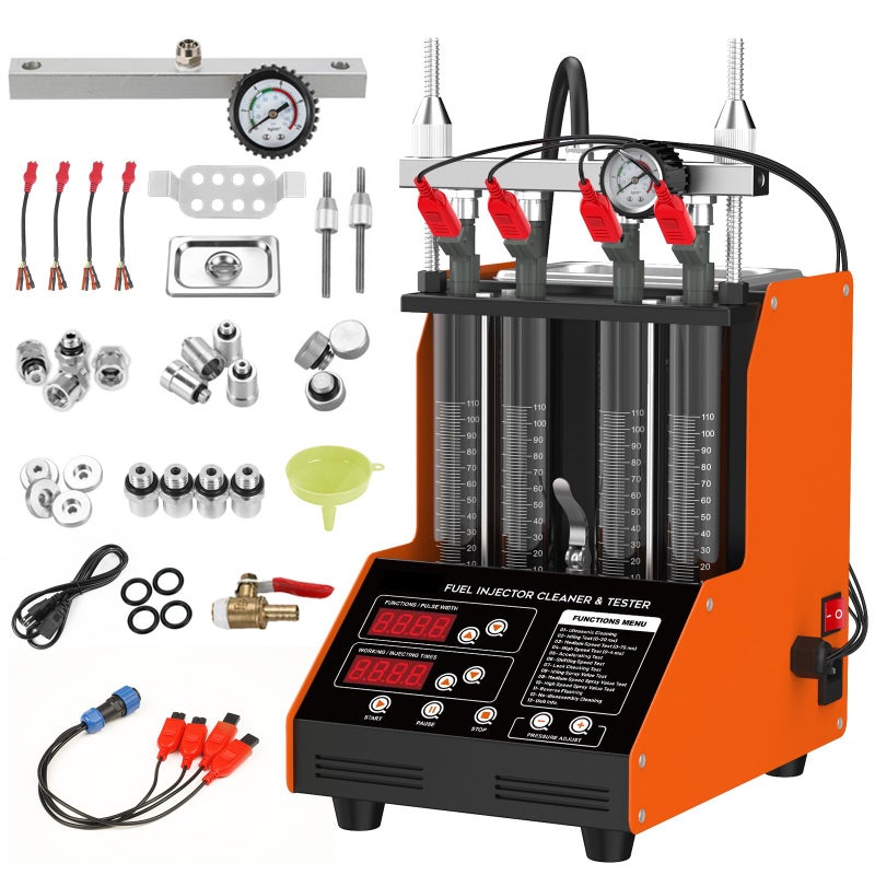 YUANRI Fuel Injector Cleaner Machine 4 Cylinder 9 Test Modes Auto Fuel Injector Tester and Cleaner Kit Ultrasonic Cleaning Kit for 5V to 12V Motorcycle Car Injectors - Image 3