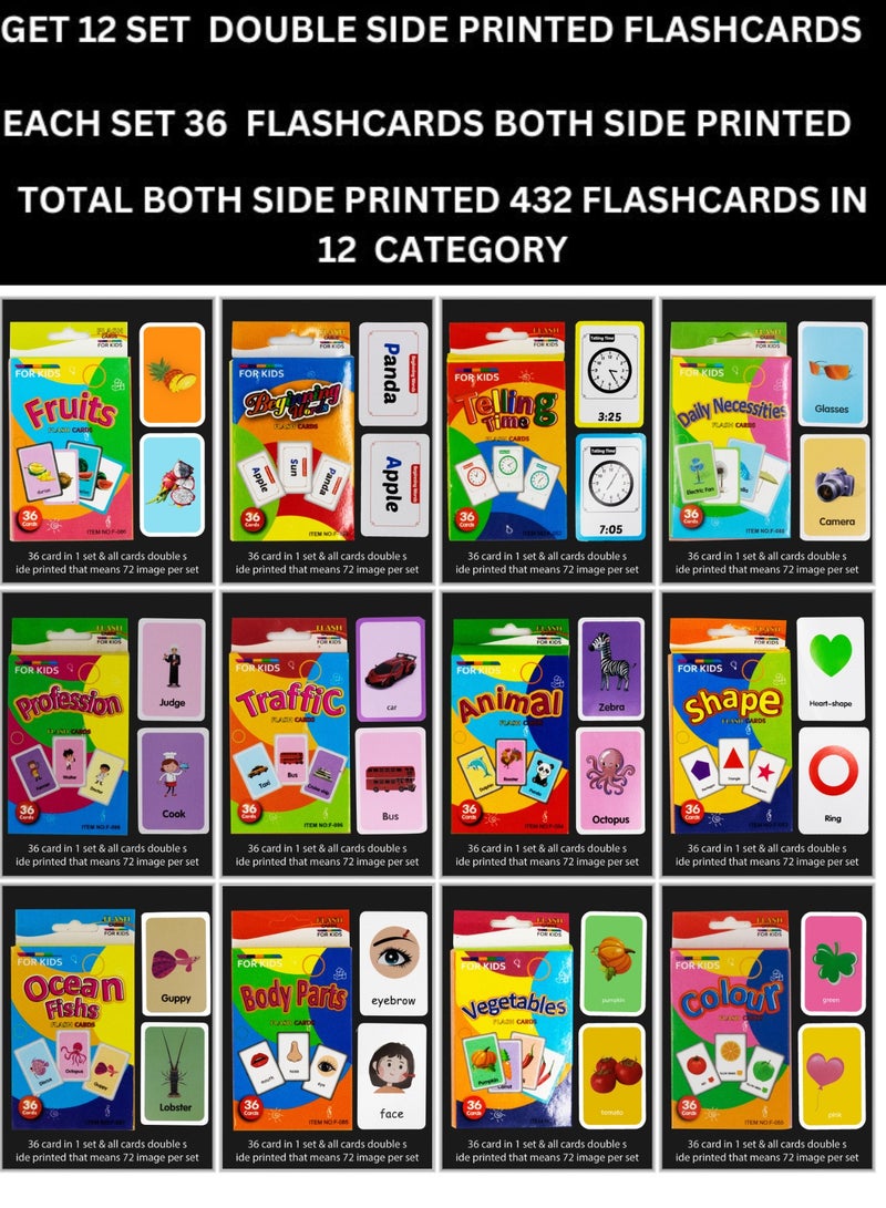 SARAOONT 432pcs Flashcards for Toddlers - Fun Learning and Educational Kids Cards 12 Sets, 864 Pictures - Image 2