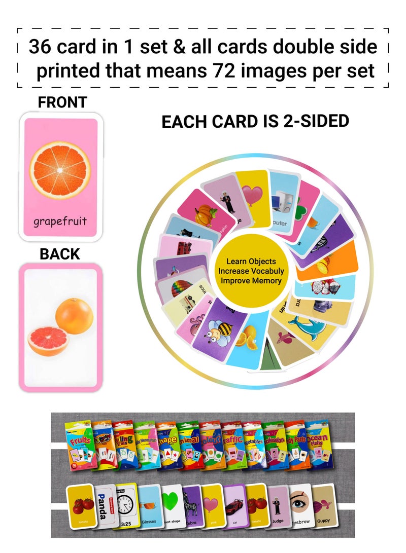 SARAOONT 432pcs Flashcards for Toddlers - Fun Learning and Educational Kids Cards 12 Sets, 864 Pictures - Image 3