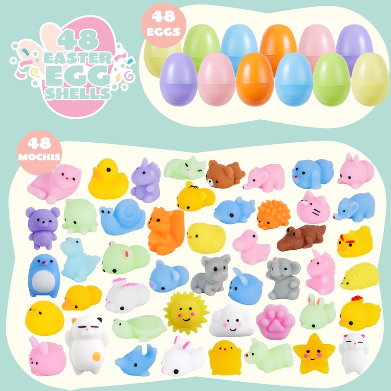 JOYIN 48 Pcs Easter Prefilled Eggs with Mochi Squishy Toys, Animal Stress Reliever Squishy Toy for Easter Egg Hunt, Kids Party Favor, Basket Stuffers, Goodie Bag Fillers, Classroom Prize Supplies - Image 2