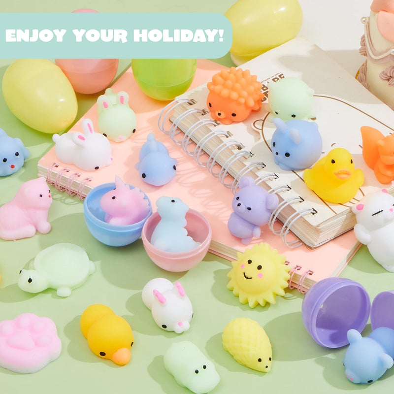JOYIN 48 Pcs Easter Prefilled Eggs with Mochi Squishy Toys, Animal Stress Reliever Squishy Toy for Easter Egg Hunt, Kids Party Favor, Basket Stuffers, Goodie Bag Fillers, Classroom Prize Supplies - Image 5