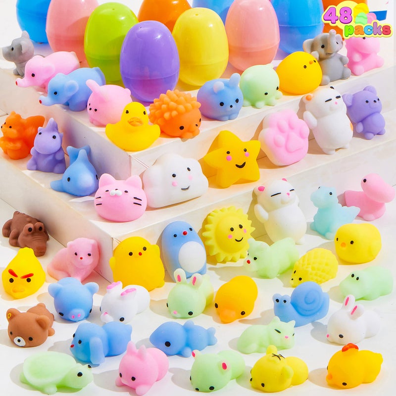 JOYIN 48 Pcs Easter Prefilled Eggs with Mochi Squishy Toys, Animal Stress Reliever Squishy Toy for Easter Egg Hunt, Kids Party Favor, Basket Stuffers, Goodie Bag Fillers, Classroom Prize Supplies - Image 1