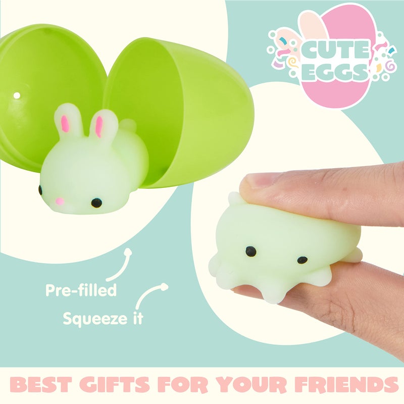 JOYIN 48 Pcs Easter Prefilled Eggs with Mochi Squishy Toys, Animal Stress Reliever Squishy Toy for Easter Egg Hunt, Kids Party Favor, Basket Stuffers, Goodie Bag Fillers, Classroom Prize Supplies - Image 3