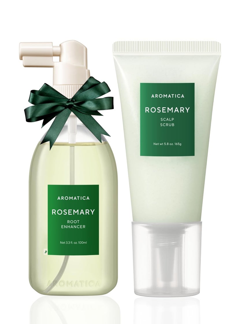 AROMATICA Rosemary Root Enhancer And Scalp Scrub Set  Rosemary Water Spray And Scalp Exfoliator For Dry Scalp Treatment Refresh Your Hair with Rosemary Oil Scalp Care Rosemary scalp treatment set