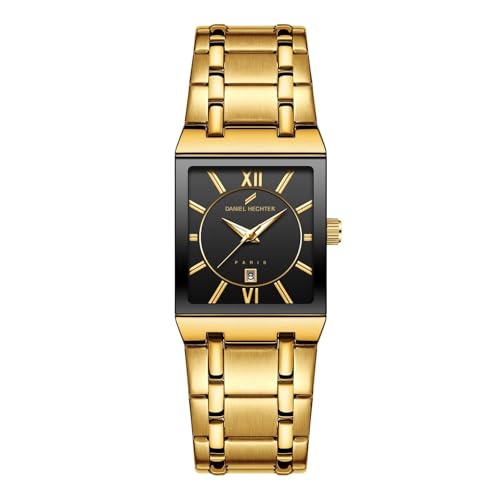 Daniel Hechter Paris Gallieni Collection Vintage Analog Watch for Men - Rectangular Dial with Roman Numerals, Date Display and Brushed Stainless Steel Strap - Image 1