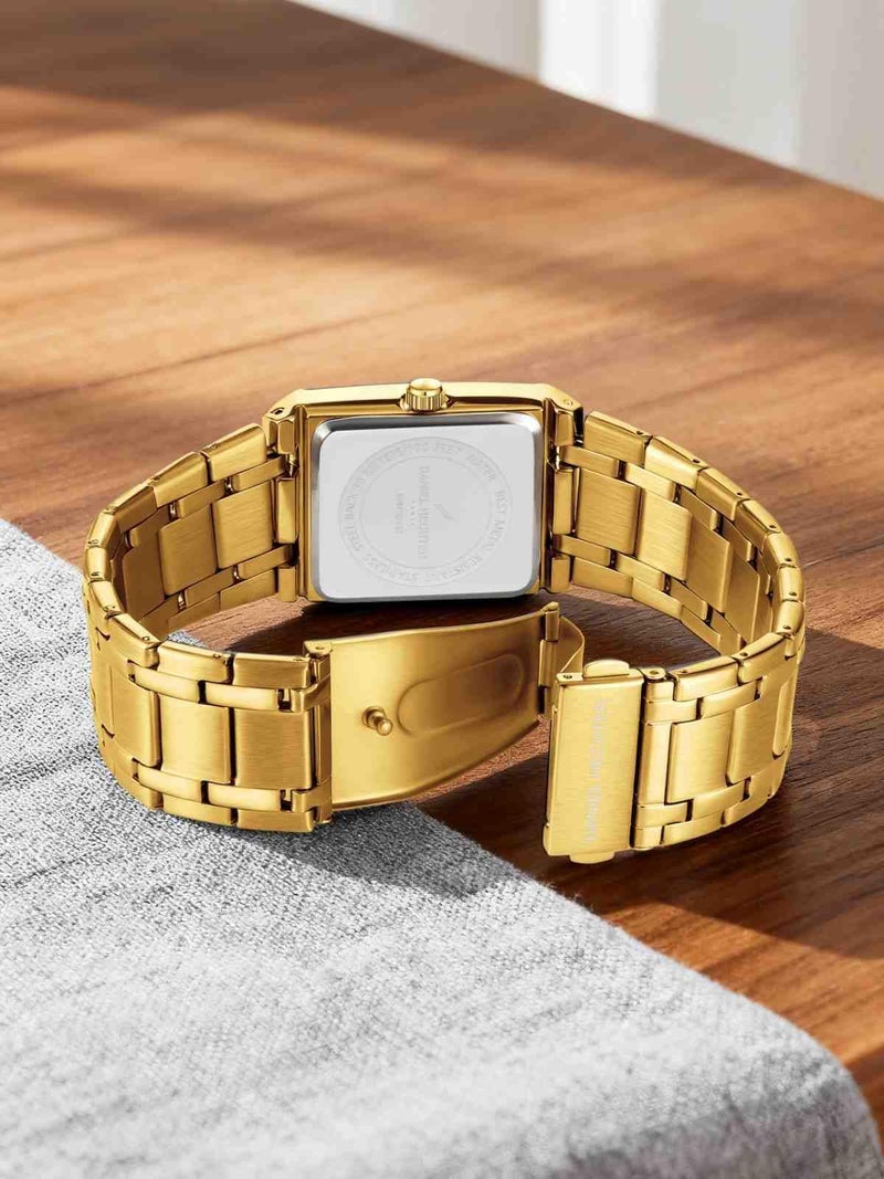 Daniel Hechter Paris Gallieni Collection Vintage Analog Watch for Men - Rectangular Dial with Roman Numerals, Date Display and Brushed Stainless Steel Strap - Image 5