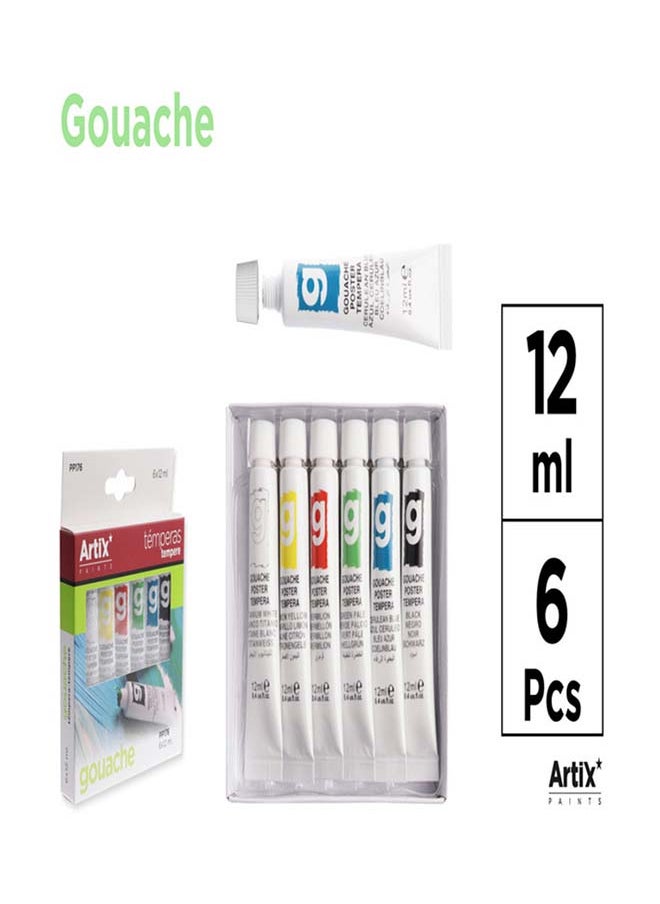 Artix Gouache Paint Set - 6 Colors, 12ml Each 