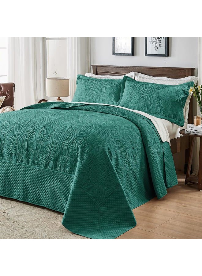 Qucover Blue Oversized King Bedspreads 128"x120" - California King Quilt Sets, Lightweight Summer Soft Microfiber Bed Coverlet Super King (1 Cal King Quilt, 2 Pillow Shams) - Image 1