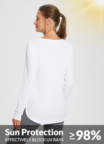 baleaf Women's Sun Shirts UPF 50+ Long Sleeve Hiking Tops Lightweight Quick Dry UV Protection Outdoor Clothing White M - Image 2