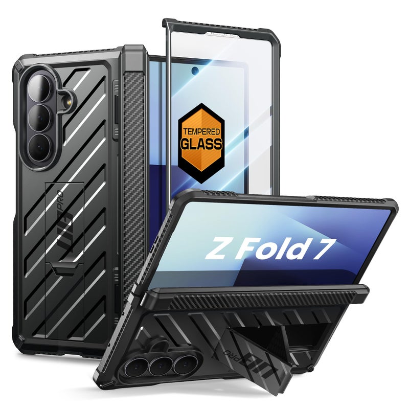 SUPCASE for Samsung Galaxy Z Fold 7 Case with Kickstand (UB Pro), [Built-in Tempered Glass Screen Protector] [Hinge Coverage] [Military-Grade Protection] Full-Body Heavy-Duty Rugged Phone Case, Black - Image 1