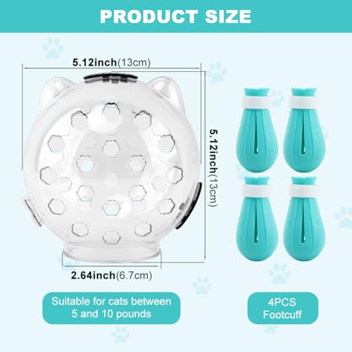 Saycker Cat Muzzle for Grooming Transparent Cat Helmet with 4 Silicone Claw Covers Adjustable Breathable Kitty Hood Anti Bite Bubble Astronaut Groomin Mask for Pet Bath Nail TrimmingS - Image 3