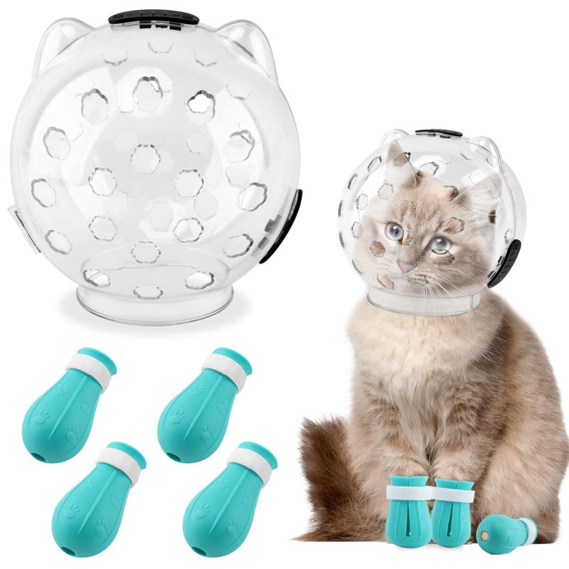 Saycker Cat Muzzle for Grooming Transparent Cat Helmet with 4 Silicone Claw Covers Adjustable Breathable Kitty Hood Anti Bite Bubble Astronaut Groomin Mask for Pet Bath Nail TrimmingS - Image 2