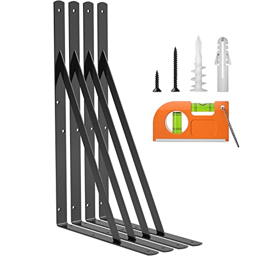 LuckIn 8-Pack 14 Inch Heavy Duty Shelf Bracket, Fit for 14 16 18 Inch Floating Shelves, Wall Shelf L Brackets with 90 Degree Triangle, 250 LBS Max Load, Mounting Hardware Included, Black - Image 1