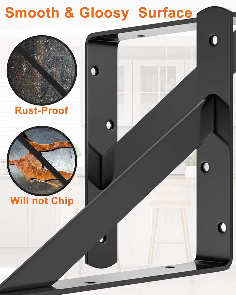 LuckIn 8-Pack 14 Inch Heavy Duty Shelf Bracket, Fit for 14 16 18 Inch Floating Shelves, Wall Shelf L Brackets with 90 Degree Triangle, 250 LBS Max Load, Mounting Hardware Included, Black - Image 5