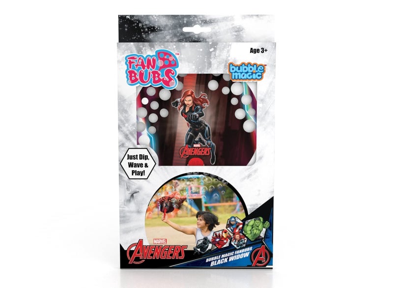 Bubble Magic FanBubs Black Widow Theme|Thick Viscous Concentrate Solution Pouches with Hand Fan|Just Dip, Wave& Play|Bubble Maker|Birthday & Return Gifts for Kids 3y+|Outdoor Indoor Toy|Made in India - Image 1