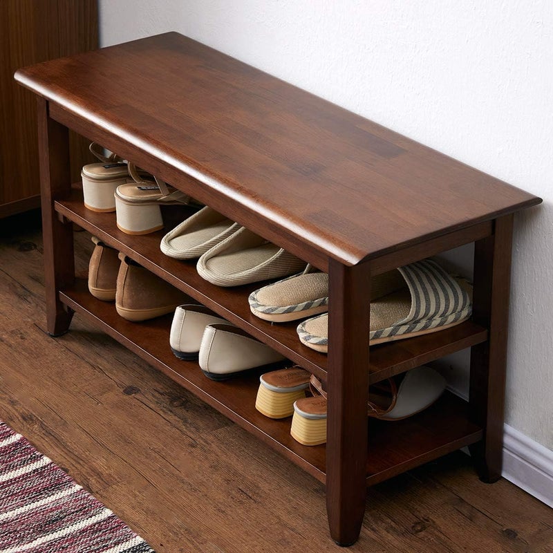 Streem Solid Wood 2 Tier Shoe Rack Shoe Storage Organizer for Front Door Entrance Entryway End of Bed Bench for Entry Bedroom Closet Living Room Hallway 80 cm - Image 1