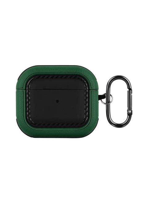 Suitable For Airpods 3rd Generation Bluetooth Headset Protective Cover For Apple Pro2 Pure Color Leather Pattern Soft Shell Simple Anti-fall Export-Color:Leather Texture Soft Shell-black + Green (with Packaging Box)-Applicable Models:Airpods Pro2 Headphone Case