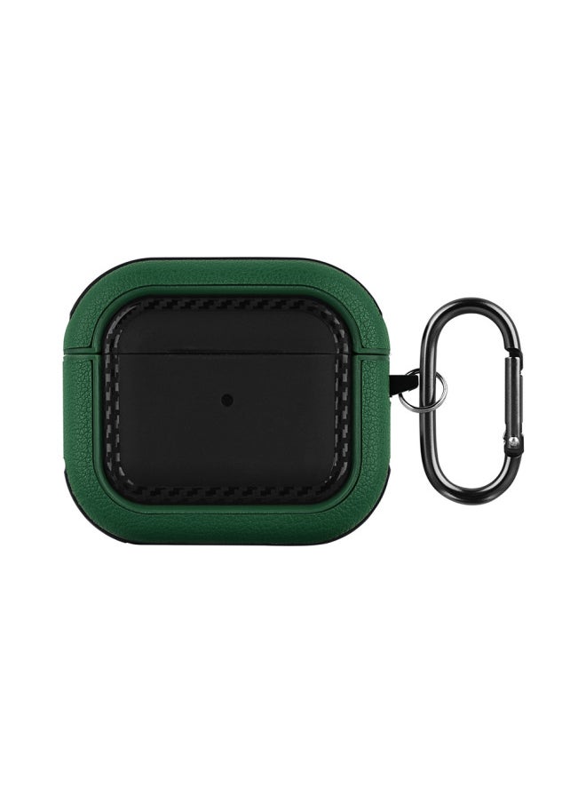 Generic - Suitable For Airpods 3rd Generation Bluetooth Headset Protective Cover For Apple Pro2 Pure Color Leather Pattern Soft Shell Simple Anti-fall Export-Color:Leather Texture Soft Shell-black + Green (with Packaging Box)-Applicable Models:Airpods Pro2 Headphone Case - Image 1