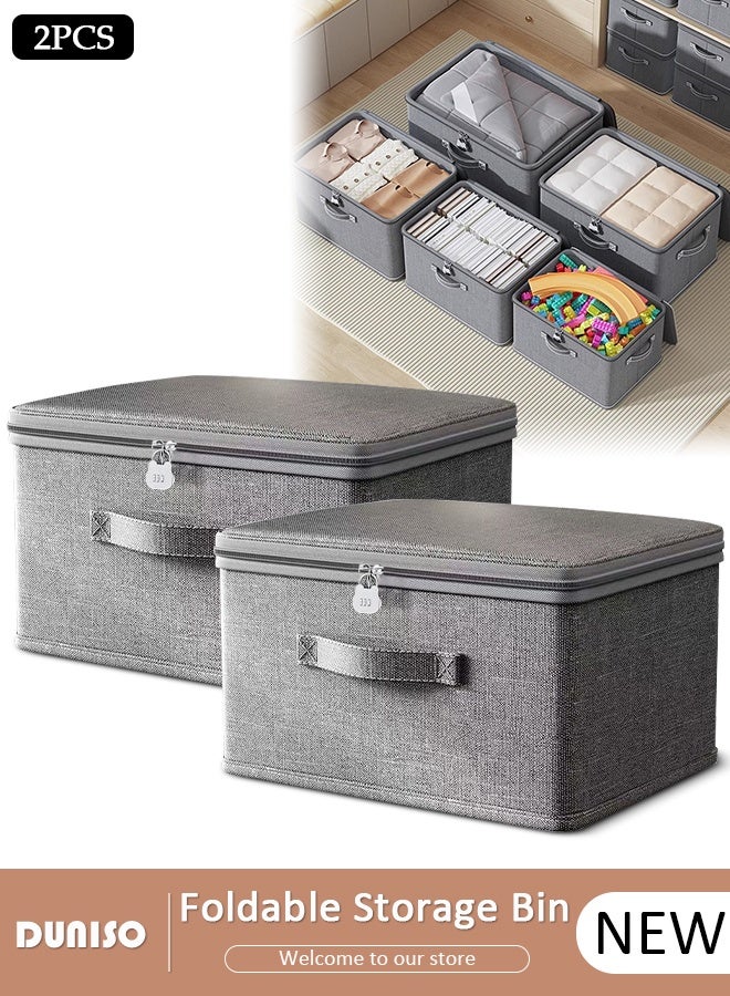 DUNISO 2 Pack Collapsible Rigid Zip Lidded Storage Boxes Foldable Closet Storage Box Washable Closet Storage Organizer Wardrobe Clothes Organizer Cube Storage Bin Closet Organizer Storage Basket with Handle for Clothing Jeans Blankets Toys - Image 1