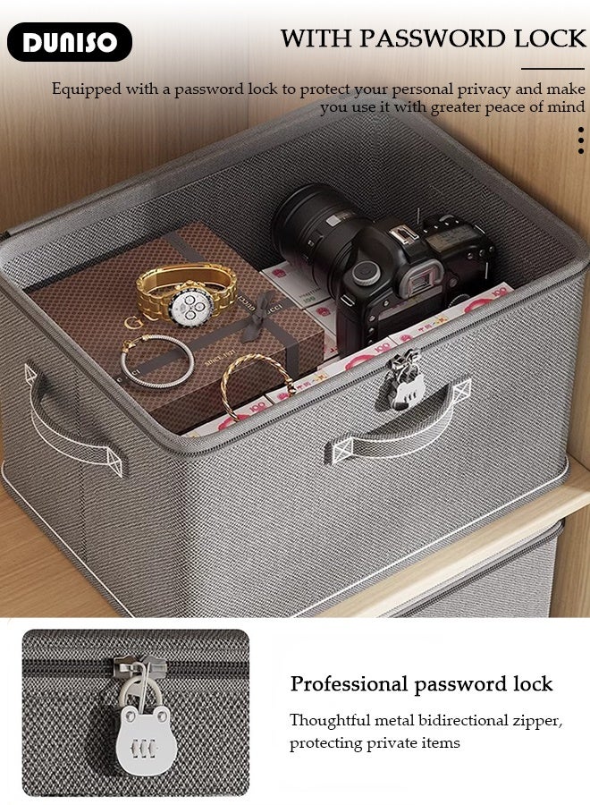 DUNISO 2 Pack Collapsible Rigid Zip Lidded Storage Boxes Foldable Closet Storage Box Washable Closet Storage Organizer Wardrobe Clothes Organizer Cube Storage Bin Closet Organizer Storage Basket with Handle for Clothing Jeans Blankets Toys - Image 5
