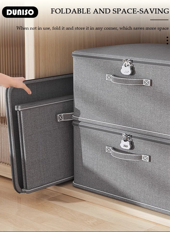 DUNISO 2 Pack Collapsible Rigid Zip Lidded Storage Boxes Foldable Closet Storage Box Washable Closet Storage Organizer Wardrobe Clothes Organizer Cube Storage Bin Closet Organizer Storage Basket with Handle for Clothing Jeans Blankets Toys - Image 3