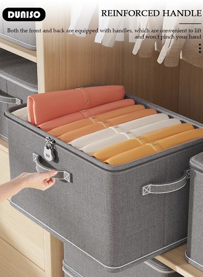 DUNISO 2 Pack Collapsible Rigid Zip Lidded Storage Boxes Foldable Closet Storage Box Washable Closet Storage Organizer Wardrobe Clothes Organizer Cube Storage Bin Closet Organizer Storage Basket with Handle for Clothing Jeans Blankets Toys - Image 4
