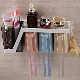 Klever Kitchen kleverkitchen Self Adhesive & Space Saving Wall Mounted Magic Sticker Series 4 Cups Toothbrush Holder for Bathroom Multipurpose Shelf Cosmetic Toiletry Stand/Rack, Comb, Cream, Lotion - Image 5
