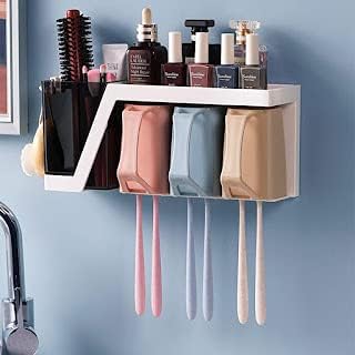 Klever Kitchen kleverkitchen Self Adhesive & Space Saving Wall Mounted Magic Sticker Series 4 Cups Toothbrush Holder for Bathroom Multipurpose Shelf Cosmetic Toiletry Stand/Rack, Comb, Cream, Lotion - Image 1