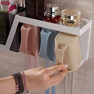Klever Kitchen kleverkitchen Self Adhesive & Space Saving Wall Mounted Magic Sticker Series 4 Cups Toothbrush Holder for Bathroom Multipurpose Shelf Cosmetic Toiletry Stand/Rack, Comb, Cream, Lotion - Image 4