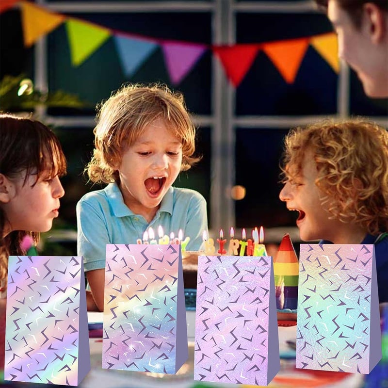 OU RUI 12Pcs Purple Demon Birthday Party Gift Bags Goodie Bags Double Sided Rainbow Gradient Lightning Design for Kids Purple Demon Birthday Party Decorations - Image 5