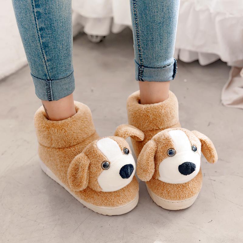 Winter Children'S Cotton Shoes Women'S Cute Cartoon Dog Fleece-Lined Fur Shoes Indoor Home Boys And Girls Bag And Cotton Slippers - Image 4