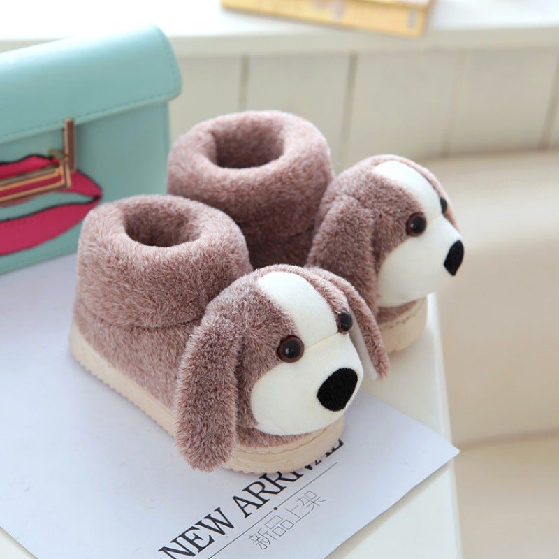 Winter Children'S Cotton Shoes Women'S Cute Cartoon Dog Fleece-Lined Fur Shoes Indoor Home Boys And Girls Bag And Cotton Slippers - Image 3