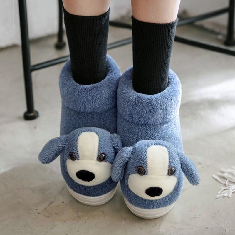 Winter Children'S Cotton Shoes Women'S Cute Cartoon Dog Fleece-Lined Fur Shoes Indoor Home Boys And Girls Bag And Cotton Slippers - Image 2