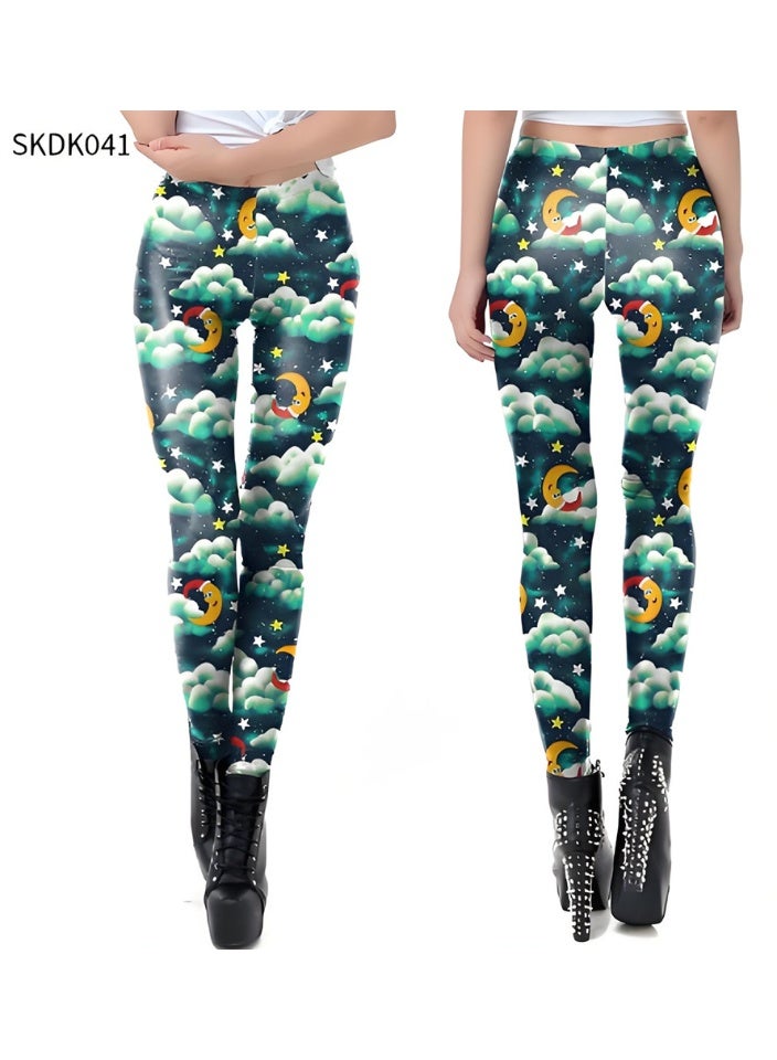 Loquat Womens Printed Christmas Leggings High Waist Xmas Tight Holiday Skinny Pants - Image 2