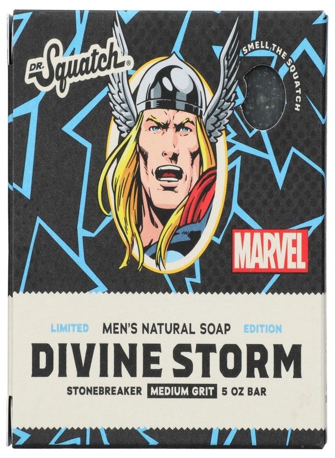 Dr. Squatch All Natural Divine Storm Limted Edition Men's Bar Soap with Medium Grit Marvel Thor Stonebreaker Made From Natural Oils, Black