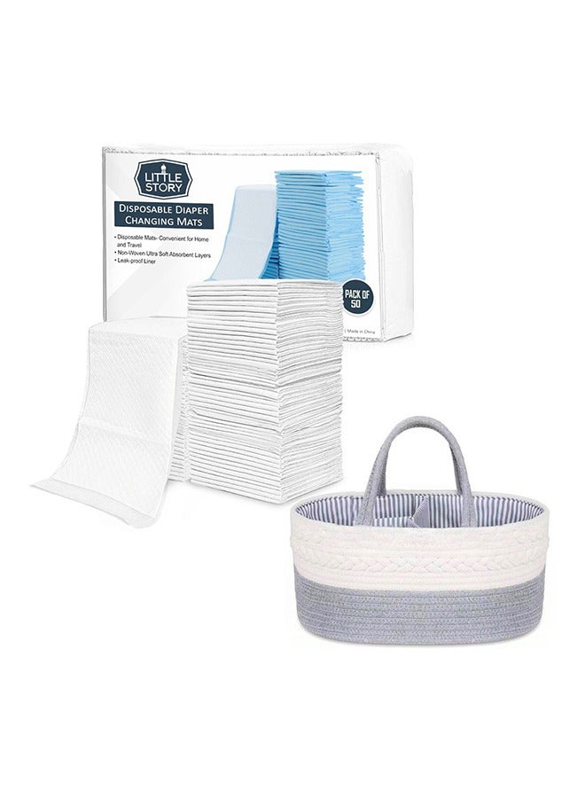 Little Story Baby Diaper Caddy With Changing Mats 50 Count - Grey