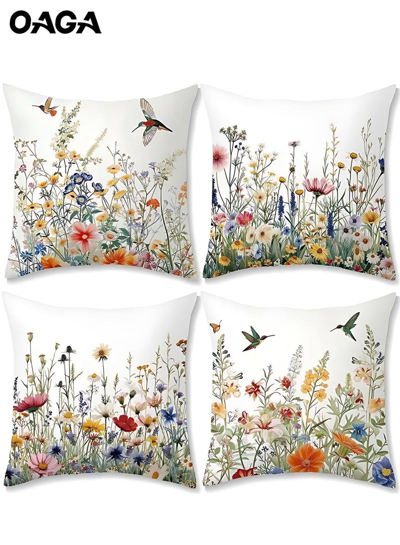 أوجا أغطية وسائد OAGA مجموعة من 4، غطاء وسادة رمي، أغطية وسائد زخرفية للطيور والنباتات مقاس 45 سم × 45 سم، لوسائد صوفا غرفة المعيشة أو سيارة أو أريكة أو سرير مقاس 18 × 18 بوصة (نمط مزدوج الجوانب) - Image 1