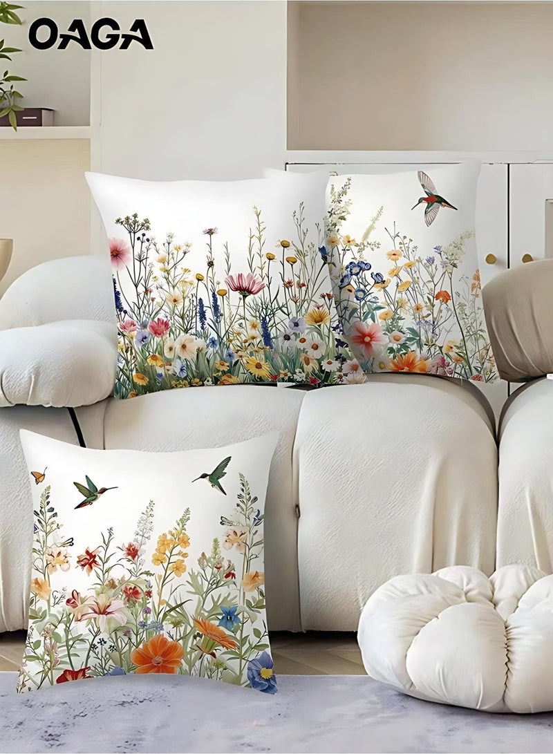 أوجا أغطية وسائد OAGA مجموعة من 4، غطاء وسادة رمي، أغطية وسائد زخرفية للطيور والنباتات مقاس 45 سم × 45 سم، لوسائد صوفا غرفة المعيشة أو سيارة أو أريكة أو سرير مقاس 18 × 18 بوصة (نمط مزدوج الجوانب) - Image 2