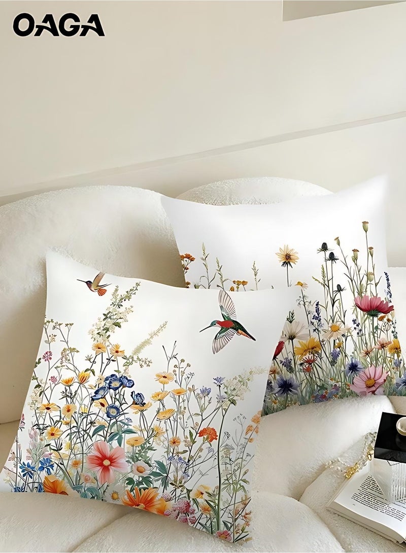 أوجا أغطية وسائد OAGA مجموعة من 4، غطاء وسادة رمي، أغطية وسائد زخرفية للطيور والنباتات مقاس 45 سم × 45 سم، لوسائد صوفا غرفة المعيشة أو سيارة أو أريكة أو سرير مقاس 18 × 18 بوصة (نمط مزدوج الجوانب) - Image 3