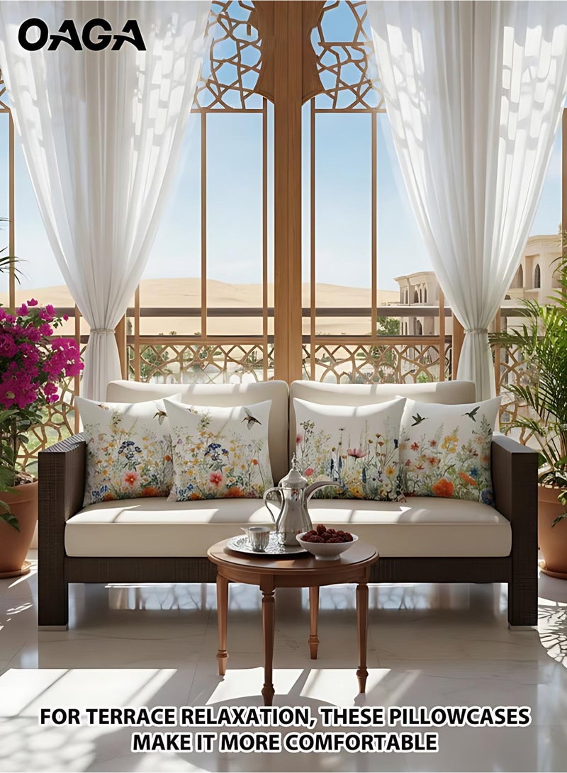 أوجا أغطية وسائد OAGA مجموعة من 4، غطاء وسادة رمي، أغطية وسائد زخرفية للطيور والنباتات مقاس 45 سم × 45 سم، لوسائد صوفا غرفة المعيشة أو سيارة أو أريكة أو سرير مقاس 18 × 18 بوصة (نمط مزدوج الجوانب) - Image 4