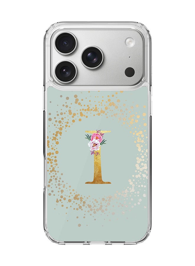 Stylizedd Classic Clear MagSafe Case for iPhone 17 Pro , Hybrid Soft Case Flexible Edges Anti Drop TPU PC Gel Thin Transparent Cover [ Designed for iPhone 17 Pro ] - Custom Monogram Initial Letter Floral Pattern Alphabet - I  (Light Grey )