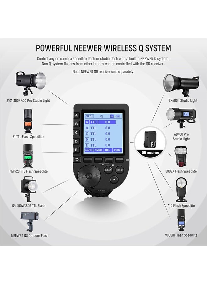 Neewer - NEEWER Upgraded QPRO-N TTL Wireless Flash Trigger Compatible with Nikon 1/8000s HSS Large Screen Slanted Design 5 Group 9 Customizable Functions for Q4 Q3 Z2 Z1 Z760 NW760 S101-300W PRO/400W PRO  (NOT compatible with D810) - Image 1